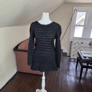 Isabel Marant Angora Blend Striped Longline Sweater Tunic Black Silver Size 3